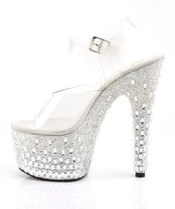 Pleaser Direct Adore 708MR-5 Silver Glitter And Stone Platforms Glitter Shoes 7 Pleaser Direct Adore 708MR-5 Silver Glitter And Stone Platforms Glitter Shoes