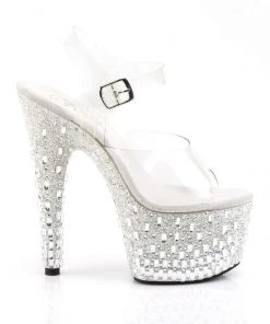 Pleaser Direct Adore 708MR-5 Silver Glitter And Stone Platforms Glitter Shoes 9 Pleaser Direct Adore 708MR-5 Silver Glitter And Stone Platforms Glitter Shoes