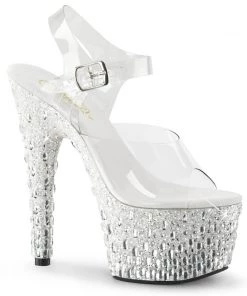 Pleaser Direct Adore 708MR-5 Silver Glitter And Stone Platforms Glitter Shoes