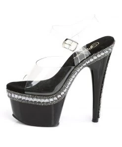 Pleaser Direct Adore 708RS1 Black With Clear Rhinestone Platforms