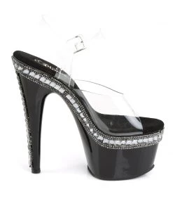 Pleaser Direct Adore 708RS1 Black With Clear Rhinestone Platforms