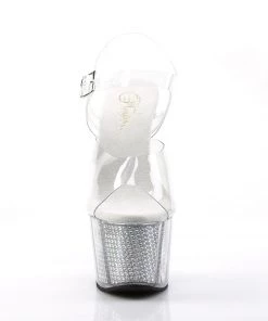 Pleaser Direct Adore 708SRS Silver Platforms With Rhinestone Base Glitter Shoes