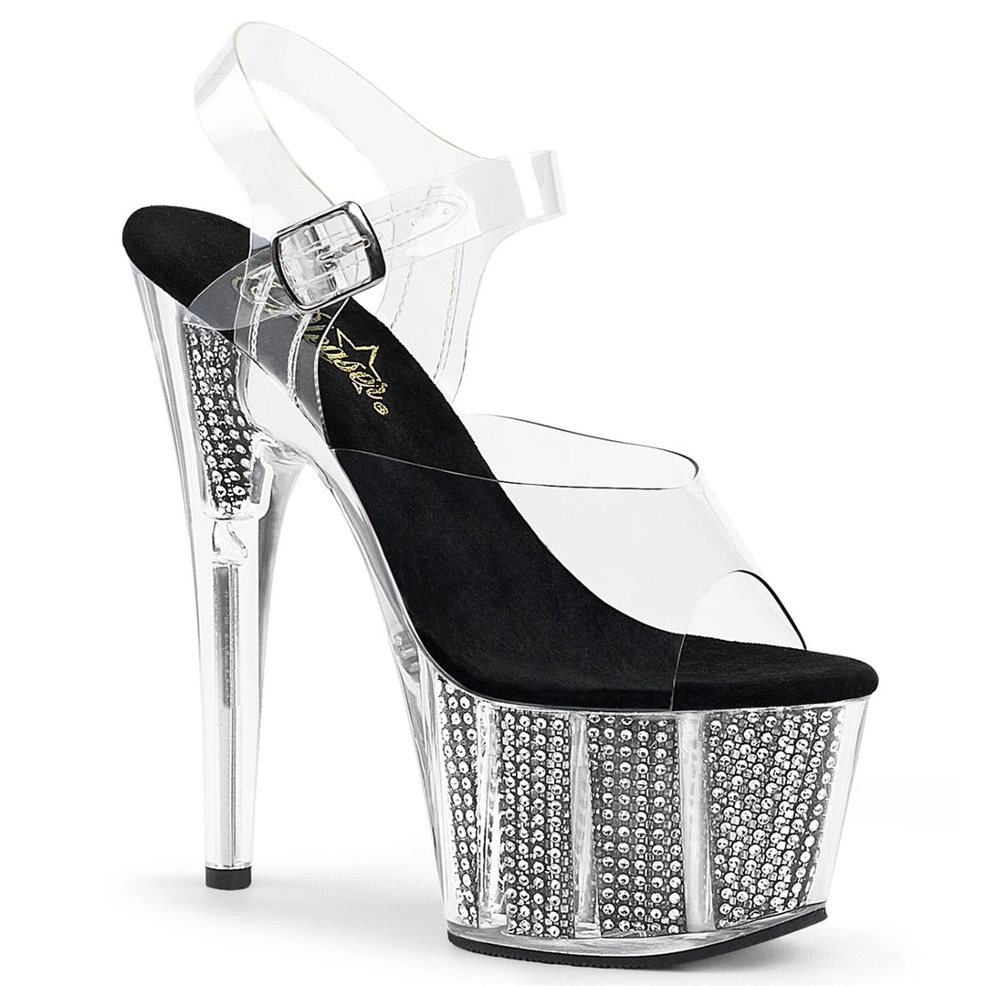 Pleaser Direct Glitter Shoes Adore 708SRS Clear Platforms With Rhinestone Base 1 Pleaser Direct Glitter Shoes Adore 708SRS Clear Platforms With Rhinestone Base