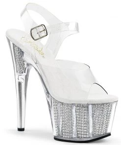 Pleaser Direct Adore 708SRS Silver Platforms With Rhinestone Base Glitter Shoes