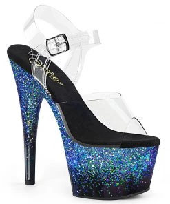 Pleaser Direct Adore 708SS Blue Holographic Glitter Platforms Larger Size Shoes