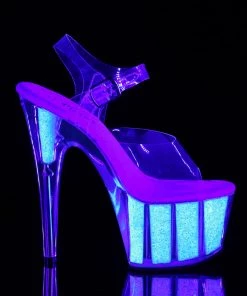 Pleaser Direct Glitter Shoes Adore 708UVG UV White Glitter Platforms