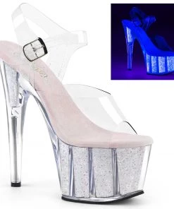 Pleaser Direct Glitter Shoes Adore 708UVG UV White Glitter Platforms