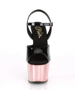 Pleaser Direct Adore 709 Black Patent & Rose Gold Chrome Platforms