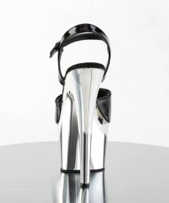Pleaser Direct Larger Size Shoes Adore 709 Black Patent & Silver Chrome Platforms 8 Pleaser Direct Larger Size Shoes Adore 709 Black Patent & Silver Chrome Platforms