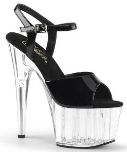 Pleaser Direct Adore 709 Black Patent & Clear Platforms