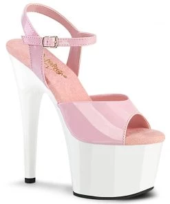 Pleaser Larger Size Shoes ADORE 709 Pink / White Vegan 7" - 7 1/2" Heel