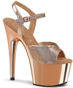 Pleaser Direct Adore 709 Rose Gold Chrome Pole Dancing Platform Heels