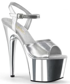 Pleaser Direct Larger Size Shoes Adore 709 Silver Vegan Platforms