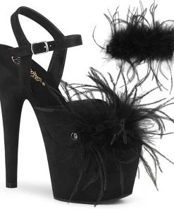 Pleaser Direct Adore 709F Black Marabou Feather Platform Heels Platform Shoes