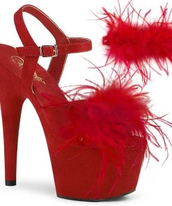 Pleaser Direct Adore 709F Red Marabou Feather Platform Heels