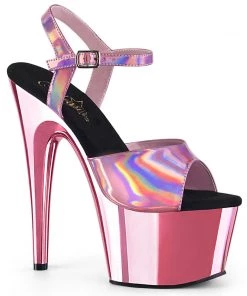 Pleaser Direct Larger Size Shoes Adore 709HGCH Pink Hologram And Chrome Platforms