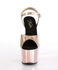 Pleaser Direct Larger Size Shoes Adore 709HGCH Rose Gold Hologram And Chrome Platforms