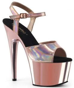 Pleaser Direct Larger Size Shoes Adore 709HGCH Rose Gold Hologram And Chrome Platforms