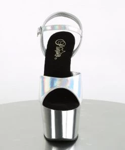 Pleaser Direct Larger Size Shoes Adore 709HGCH Silver Hologram And Chrome Platforms