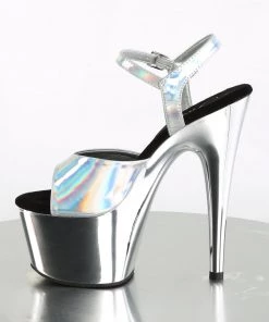Pleaser Direct Larger Size Shoes Adore 709HGCH Silver Hologram And Chrome Platforms