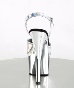 Pleaser Direct Larger Size Shoes Adore 709HGCH Silver Hologram And Chrome Platforms