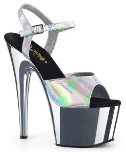 Pleaser Direct Larger Size Shoes Adore 709HGCH Silver Hologram And Chrome Platforms