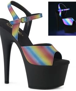 Pleaser Direct Larger Size Shoes Adore 709REFL-02 Rainbow And Black Platforms High Heels