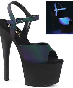 Pleaser Direct Larger Size Shoes Adore 709REFL Green & Black Reflective Platforms