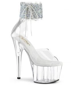 Pleaser Direct Adore 724RS-02 Black And Clear Rhinestone Platforms Larger Size Shoes