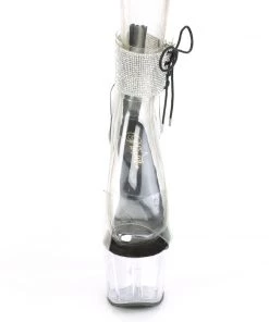 Pleaser Direct Larger Size Shoes Adore 724RS Black And Clear Rhinestone Platforms