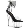 Pleaser Direct Larger Size Shoes Adore 724RS Black And Clear Rhinestone Platforms