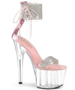 Pleaser Direct Larger Size Shoes Adore 727RS Pink And Clear Rhinestone Platforms