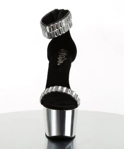Pleaser Direct Adore 769 Rhinestone Black And Silver Chrome Platform Sandals Larger Size Shoes