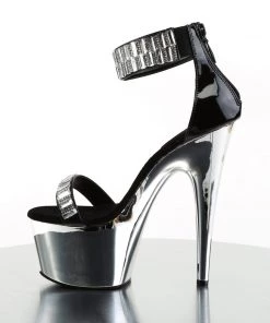 Pleaser Direct Adore 769 Rhinestone Black And Silver Chrome Platform Sandals Larger Size Shoes