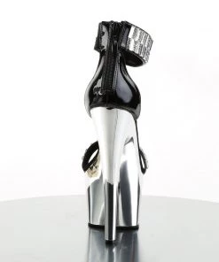 Pleaser Direct Adore 769 Rhinestone Black And Silver Chrome Platform Sandals Larger Size Shoes
