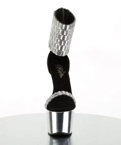 Pleaser Direct Adore 789 Black And Silver Rhinestone Platform Sandals