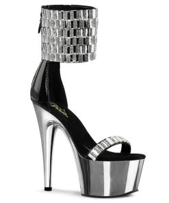 Pleaser Direct Adore 789 Black And Silver Rhinestone Platform Sandals