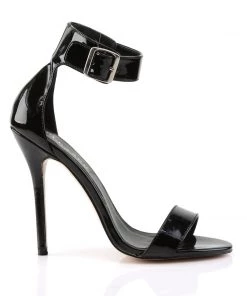 Pleaser Direct Amuse 10 Black Patent Ankle Strap Sandals