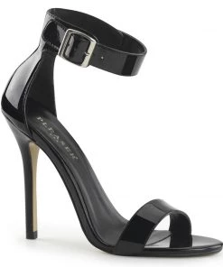 Pleaser Direct Amuse 10 Black Patent Ankle Strap Sandals