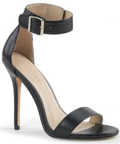 Pleaser Direct Larger Size Shoes Amuse 10 Black Faux Leather Ankle Strap Sandals