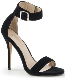 Pleaser Direct Larger Size Shoes Amuse 10 Black Velvet Ankle Strap Sandals