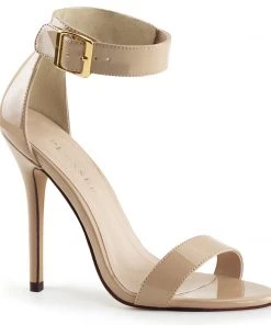 Pleaser Direct Larger Size Shoes Amuse 10 Cream Patent Ankle Strap Sandals