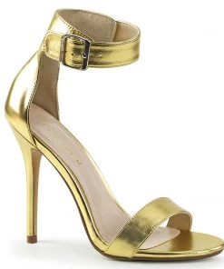 Pleaser Direct Larger Size Shoes Amuse 10 Gold Matte Ankle Strap Sandals