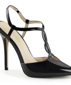 Pleaser Direct Amuse 16 Black Patent T-Bar Sandals Larger Size Shoes