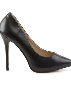 Pleaser Direct Amuse 20 Black Faux Leather Court Shoes Larger Size Shoes