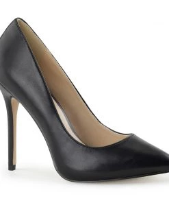 Pleaser Direct Amuse 20 Black Faux Leather Court Shoes Larger Size Shoes
