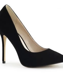 Pleaser Direct Amuse 20 Black Velvet Court Shoes Larger Size Shoes