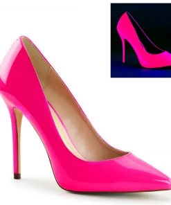 Pleaser Direct Amuse 20 Neon Fuchsia Patent Hidden Platform Court Stiletto Heels