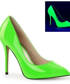 Pleaser Direct Amuse 20 Neon Green Patent Court Shoes Larger Size Shoes