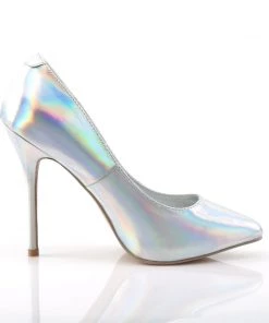 Pleaser Direct Amuse 20 Silver Hologram Court Shoes